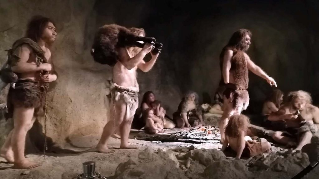 Depiction of everyday life of a prehistoric human in The Museum of Krapina Neanderthals